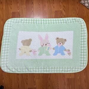 Vintage Carters Hide and Seek Baby Blanket Bunny Bear Green Fleece Just One Year